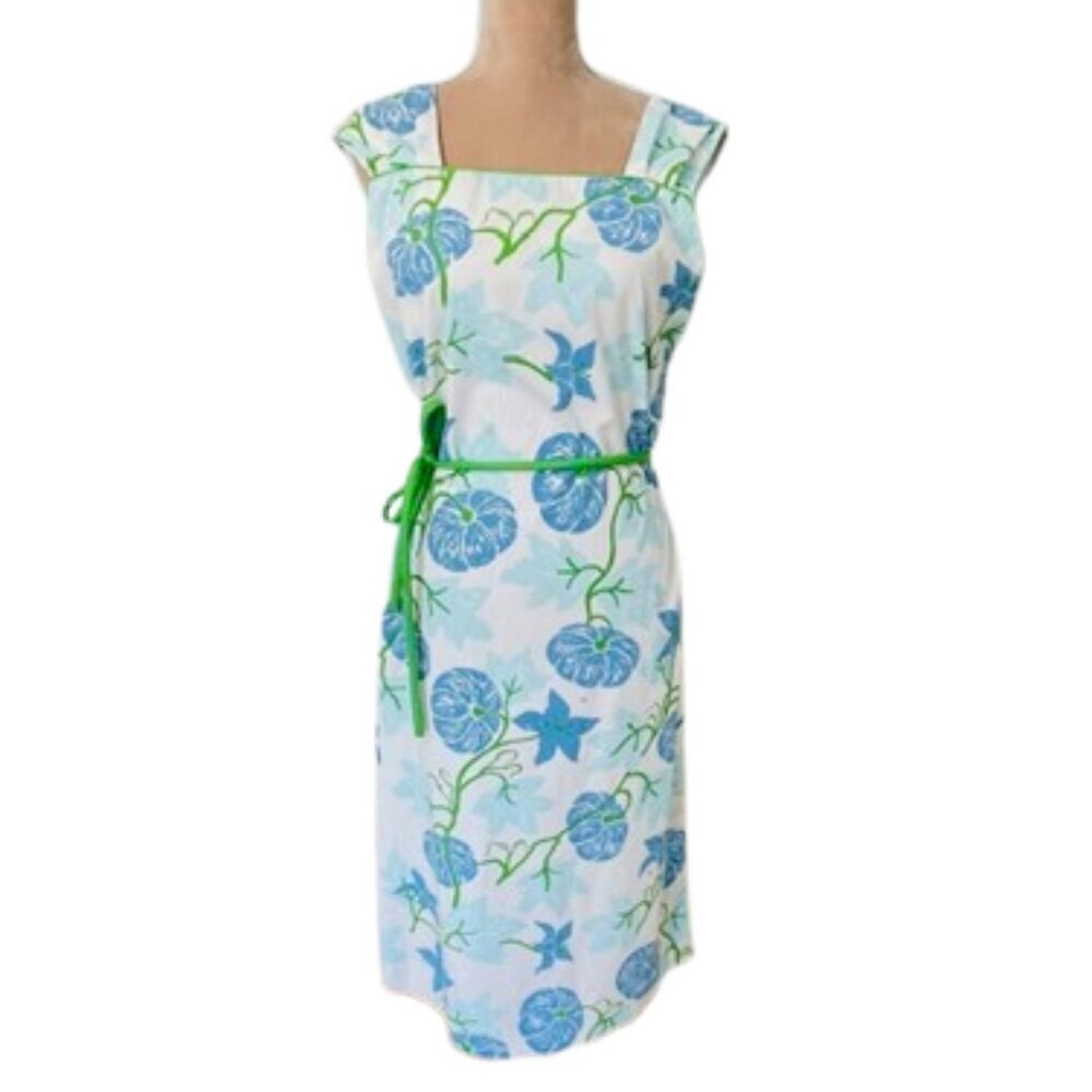 Vested Gentress Vintage 70''s Signed Floral Lily Pad Shift Dress Coastal 14